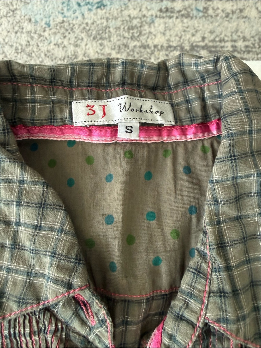 Johnny Was 3 J Olive Plaid Dress with Embroidery Size Small E04 - Picture 2 of 11